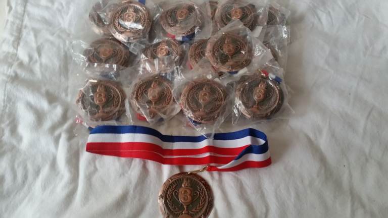 job lot of 3rd Place Bronze medals with ribbons 60mm (39) new in packs £35
