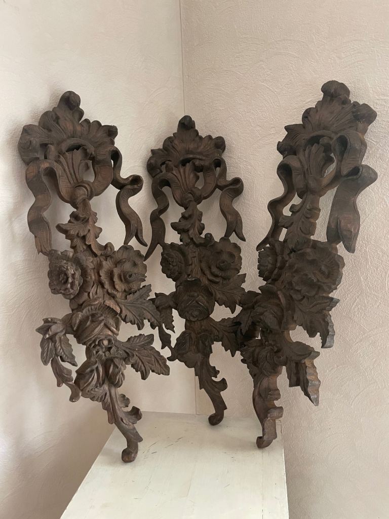 Victorian reclaimed ornate carved oak swags 63cm X 21cm , 3 Available 