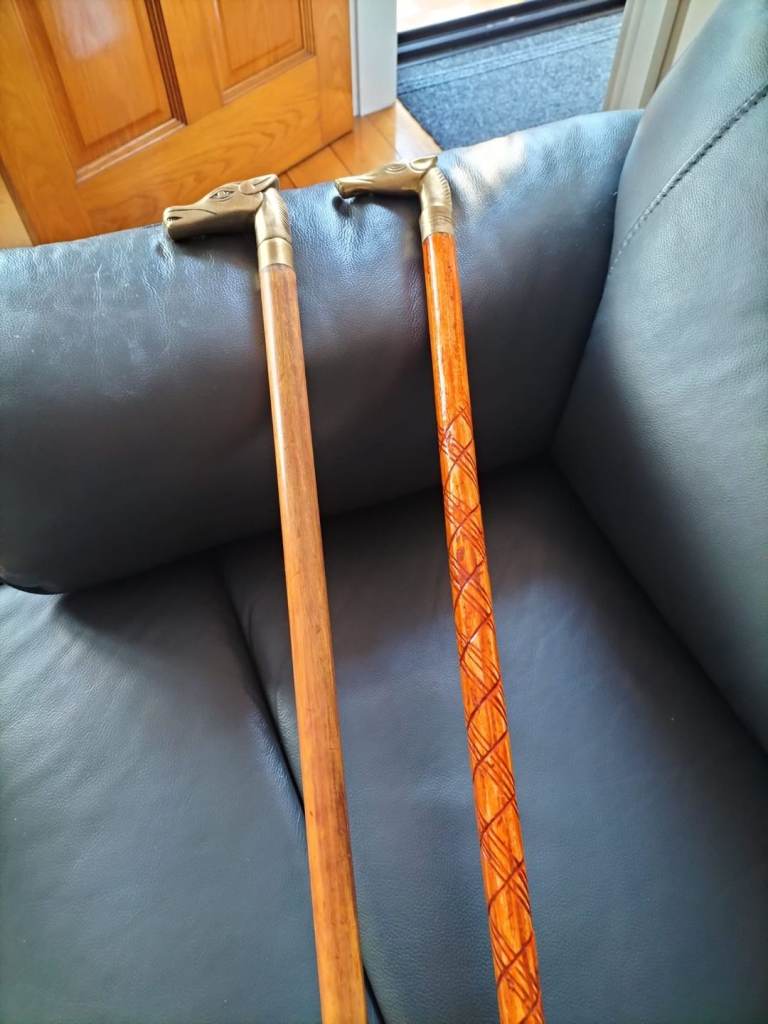 2 Decorative Walking Sticks - Horse & Brass Handlees