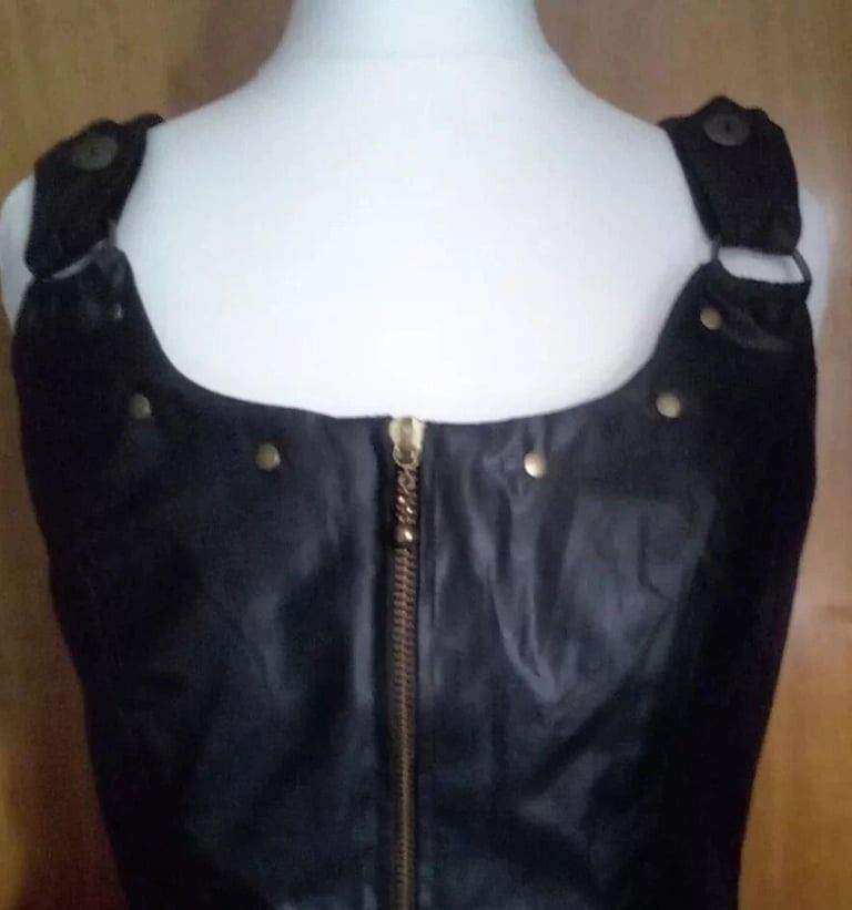 image for New Black Wet Look Zipped Body Con Little Black Dress-Size 8.POST OR COLLECT!