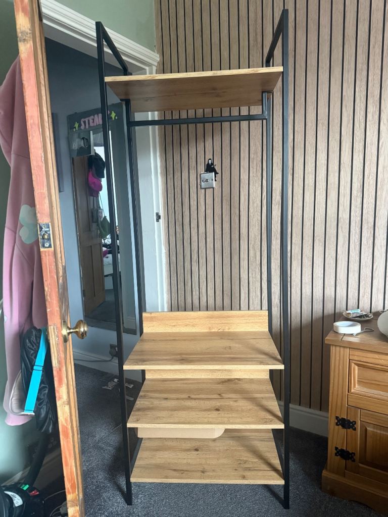 Wooden and Metal Clothes Rail with Shelves – Good Condition