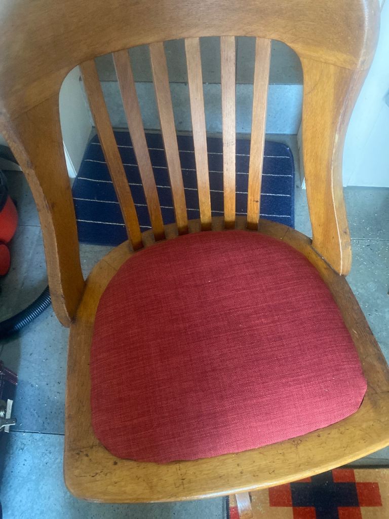 Sturdy Wooden Chair with Comfortable Red Fabric Seat