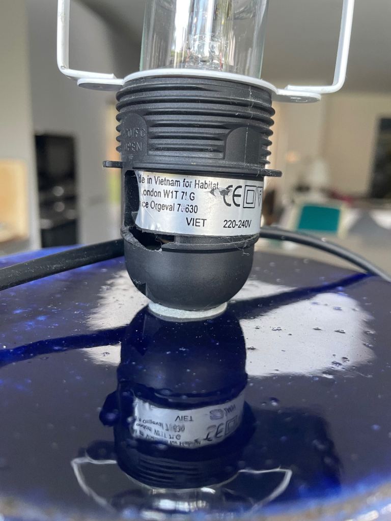 Oversized glazed blue ceramic lamp base (no lampshade) 