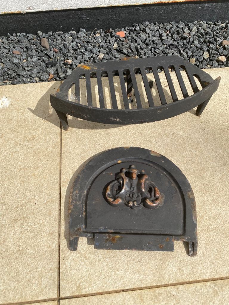 Cast Iron Fire Grate and Fireplace Door – Used Condition