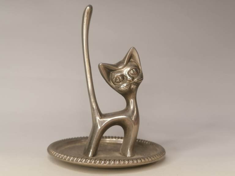 Vintage Stylish Art Deco Revival, Silver Plated Cat Ring Holder, Made In England