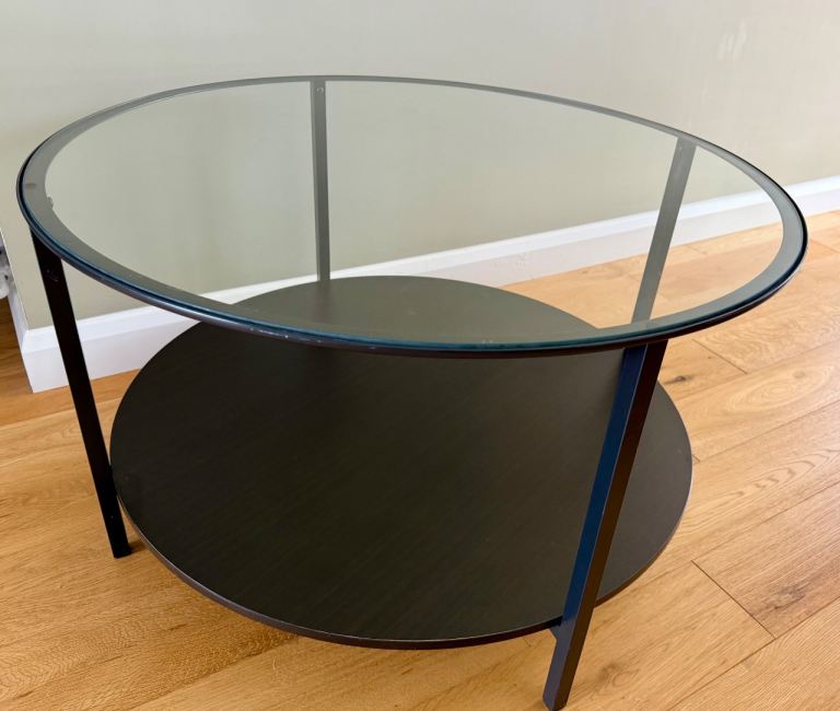 VITTSJÖ Coffee table, black/glass, 75 cm