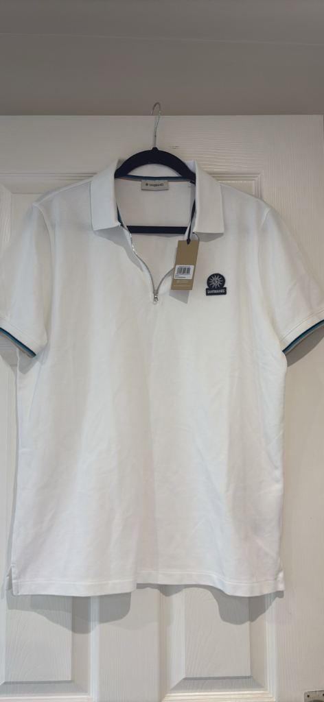 New Sandbanks Zip Pique Polo Shirt – Size M, White