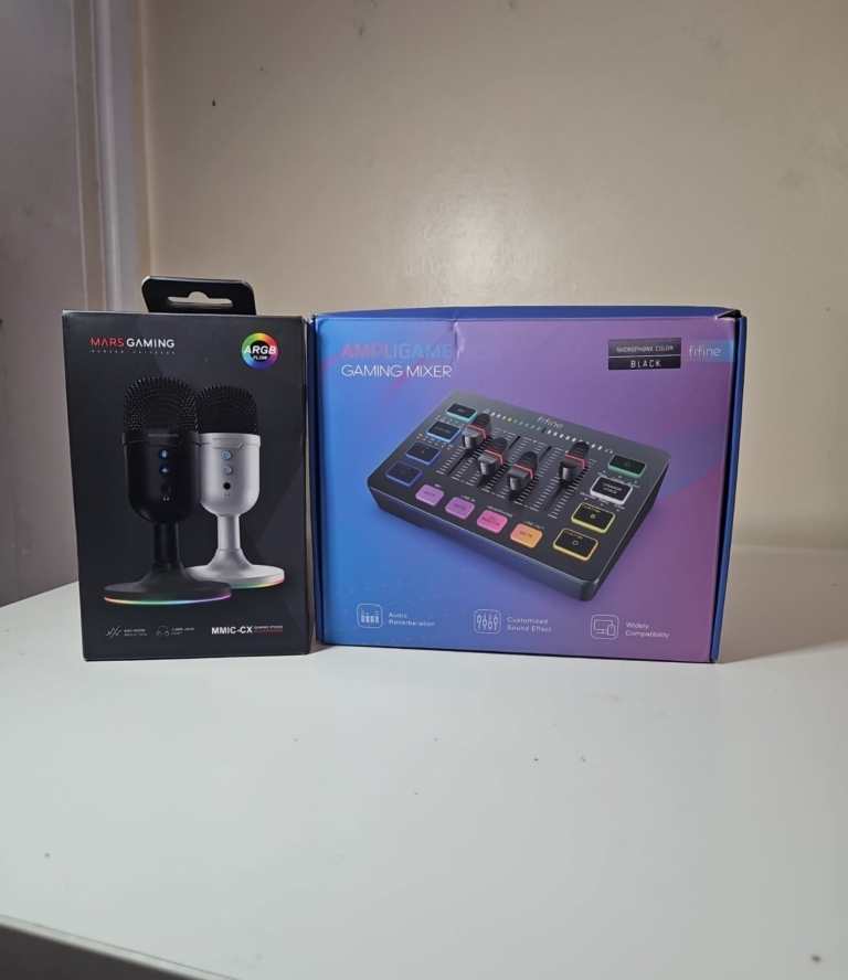 Mars Gaming MMIC-CX Black ARGB Studio Microphone &amp; Fifine Black AmpliGame Gaming Mixer