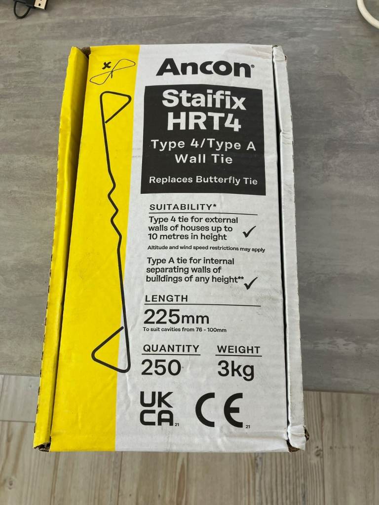 NEW Wall Ties 225mm | Ancon Staifix HRT4 Cavity Wall Ties Stainless Steel Box 250- 3 boxes available