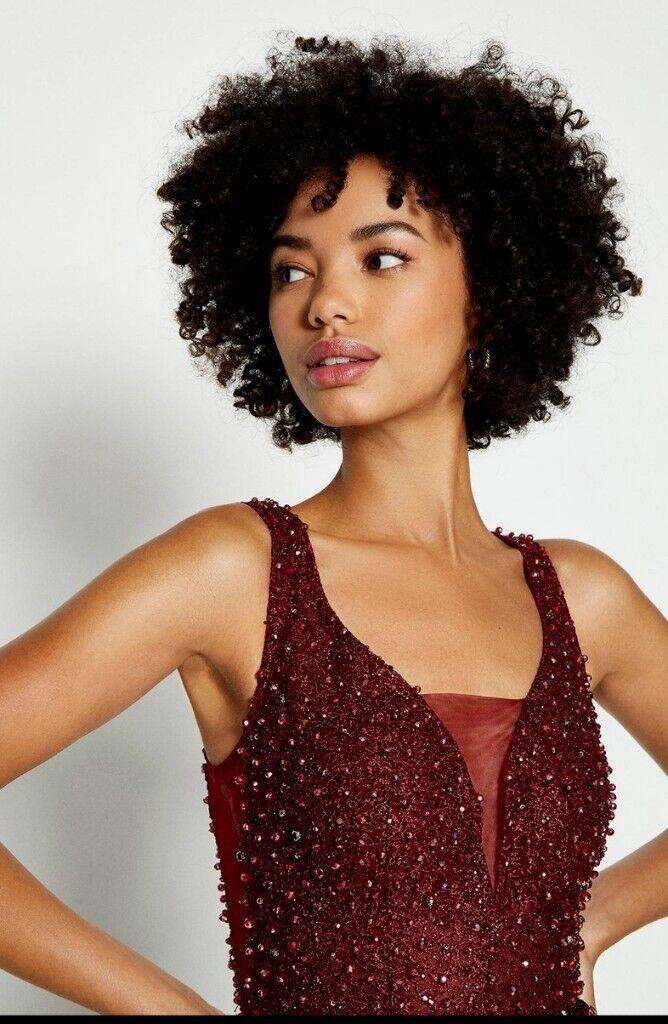 Coast Beaded Merlot Red Satin Maxi Dress Size Large BNWT