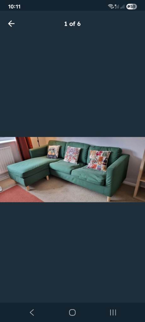 IKEA PÅRUP 3-Seater Sofa with Chaise Longue and Pillows