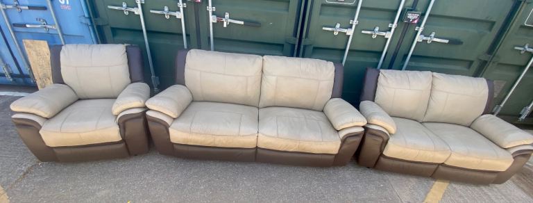  Real Leather Cream/ brown  Sofas manual recliners