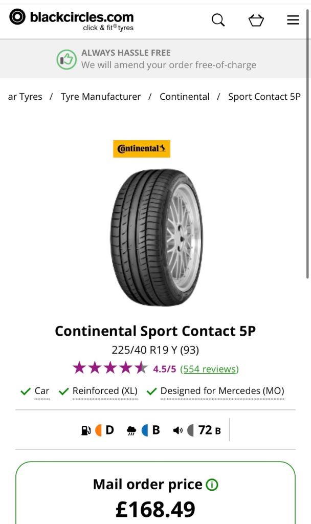 Continental ContiSport Contact 5p 225/40 R19 Y (93) 225 40 19 MO tyre wheel brand new