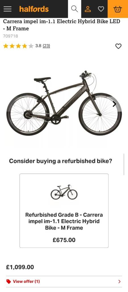 E-bike 2025 - Carrera impel im-1.1 Electric Hybrid Bike LED - M Frame