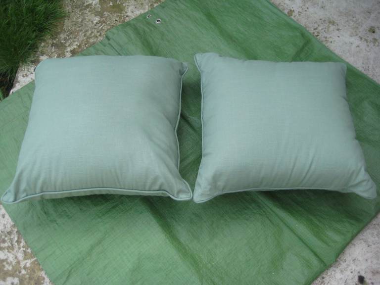 Two Brand New Mid-Green Firm Cushions 43 cm Long by 43 cm Wide: 2 for £10.00