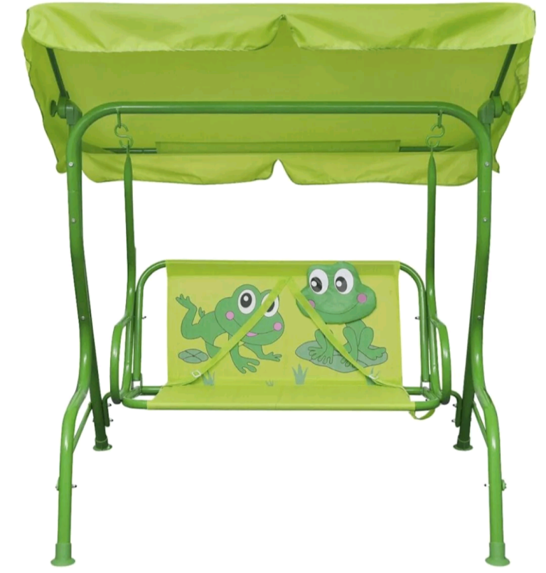 Children's Green Frog Double Swing Seat With Canopy 
