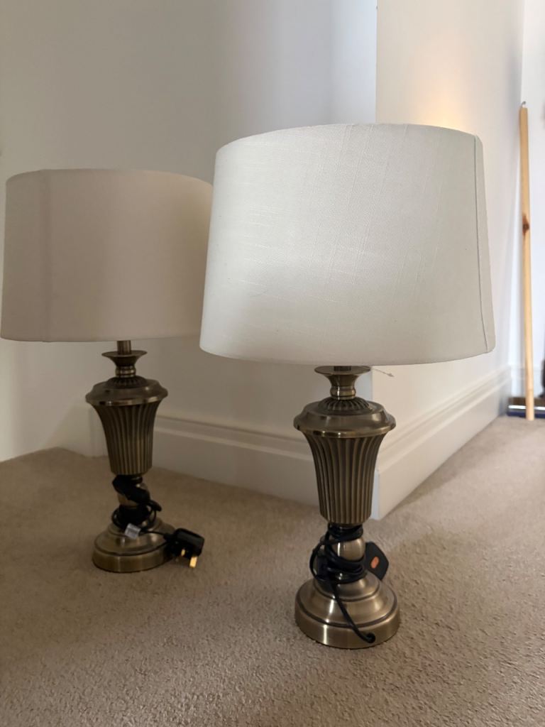 Pair of Classic Table Lamps with Cream Shades