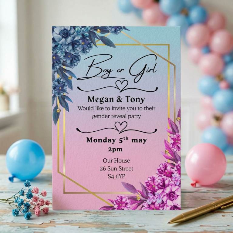 Personalised Gender Reveal & Baby Shower Invitations – Printed & Custom Designed