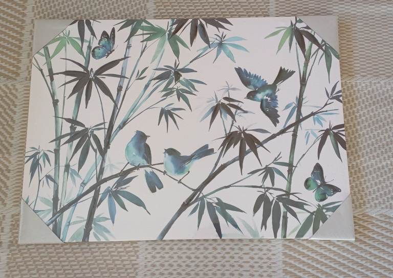 New Dunelm Large Canvas on Wooden Frame - Birds in Bamboo Trees - 50 cm x 70 cm