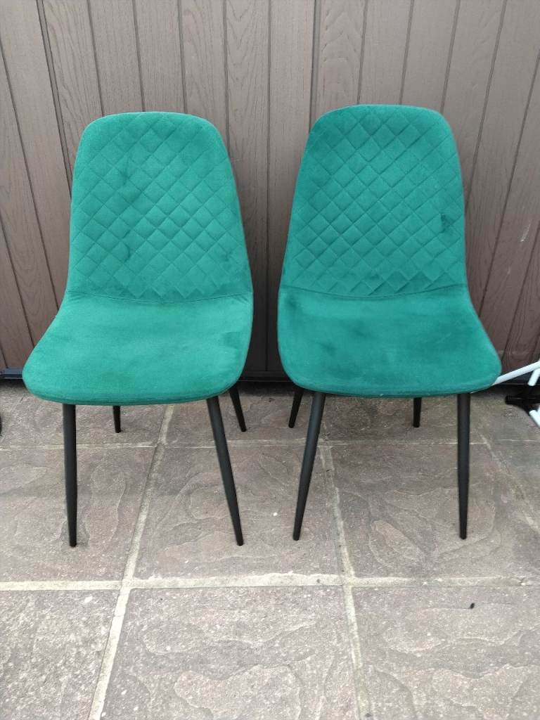 4 Green Velvet Dining Chairs – Excellent Condition
