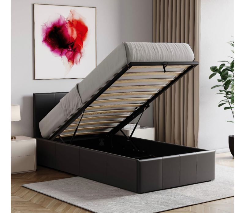 Ottoman Storage Bed Frame – Dark Brown, Good Condition