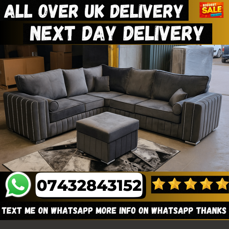 Brand New Grey Velvet Corner Sofa 