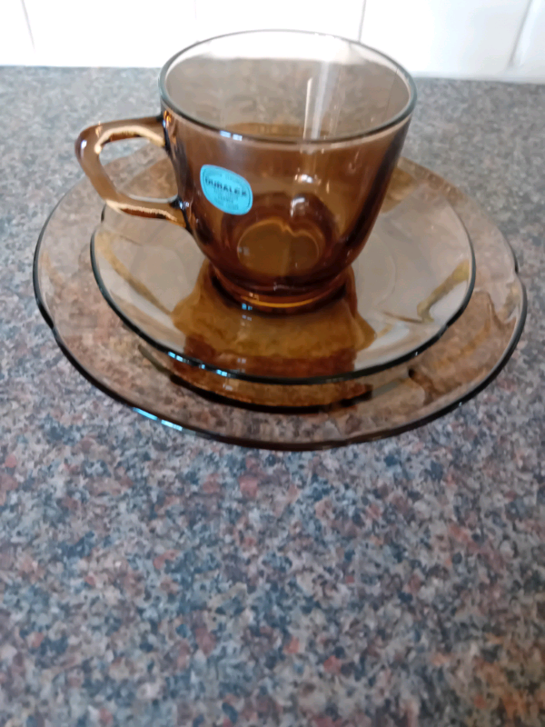 New Glass cup saucer and plate