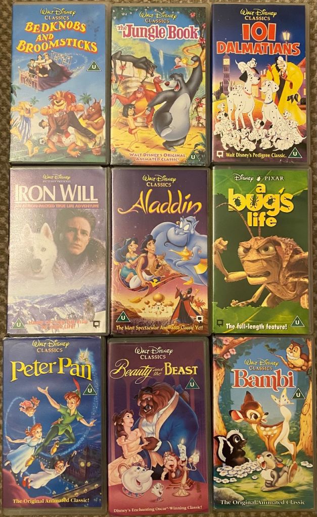 Job Lot of 9 Walt Disney Classics VHS Tapes – Good Used Condition