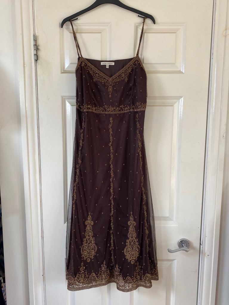 Brown beaded and lined Laura Ashley Dress 