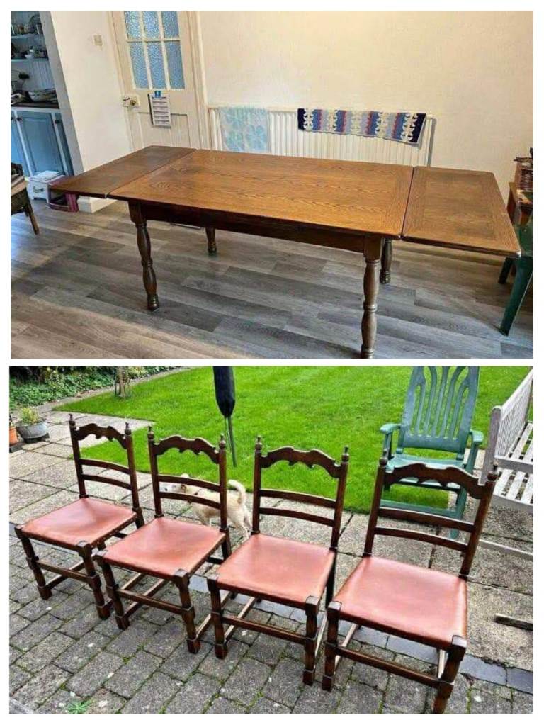 Solid Wood Extendable Dining Table & 4 Ladder-Back Chairs – Great Condition