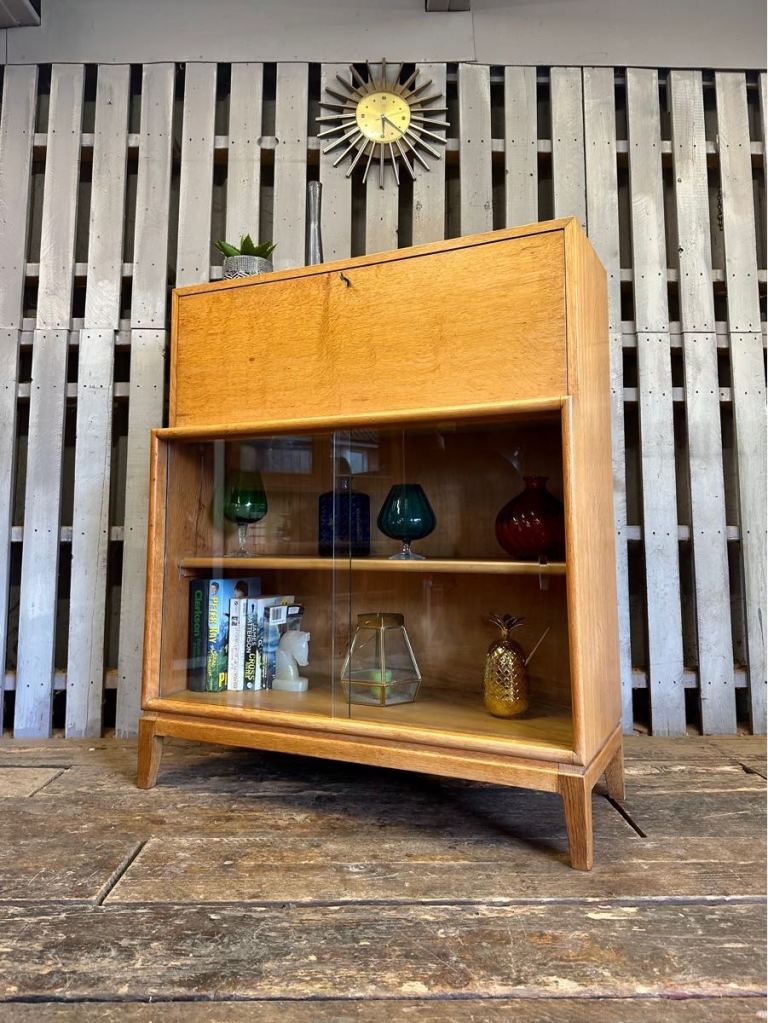 1960s oak bureau bookcase vintage retro mid century 