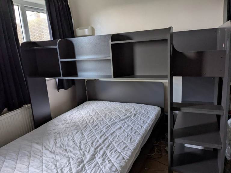 Small double bed under a single bunk bed with storage. Dismantle and Collect from Beverley 