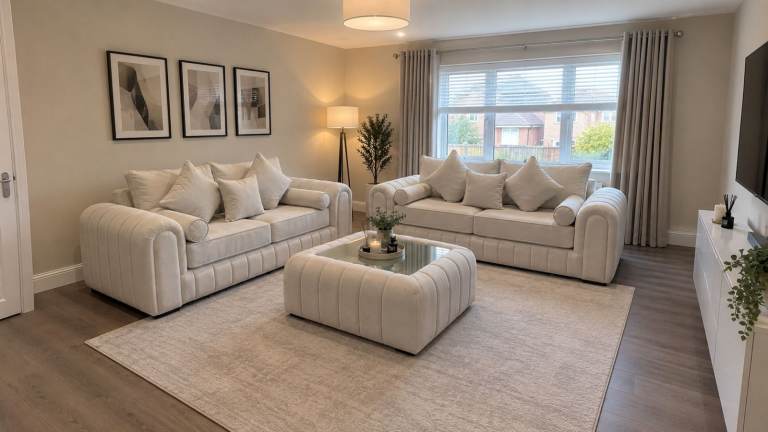 Luxury Lilly 3+2 Sofa Set | Cream Fabric Sofa | 3 Seater + 2 Seater | Pay on Delivery