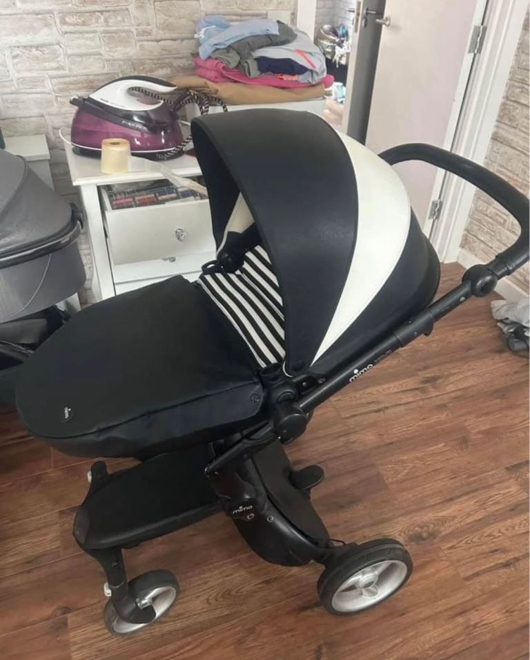 Mima Xari Pushchair/Pram - Black with White Stripe, Good Condition
