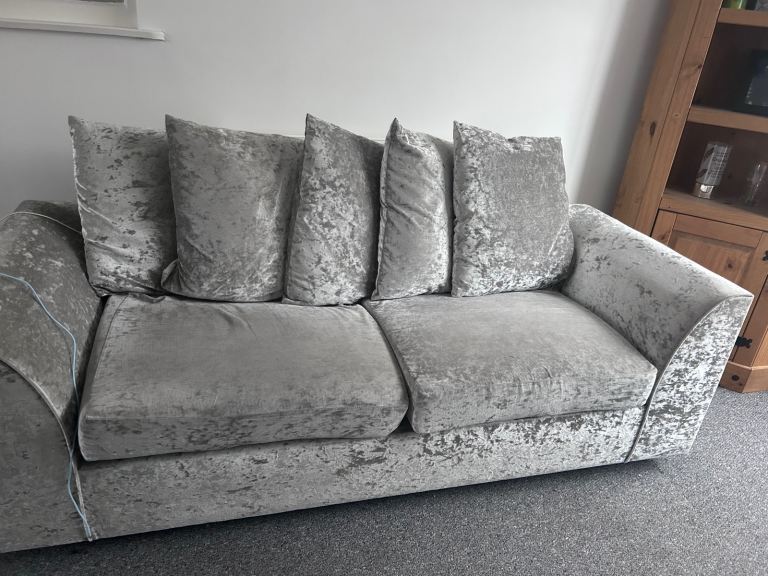 Silver/grey crushed velvet sofas