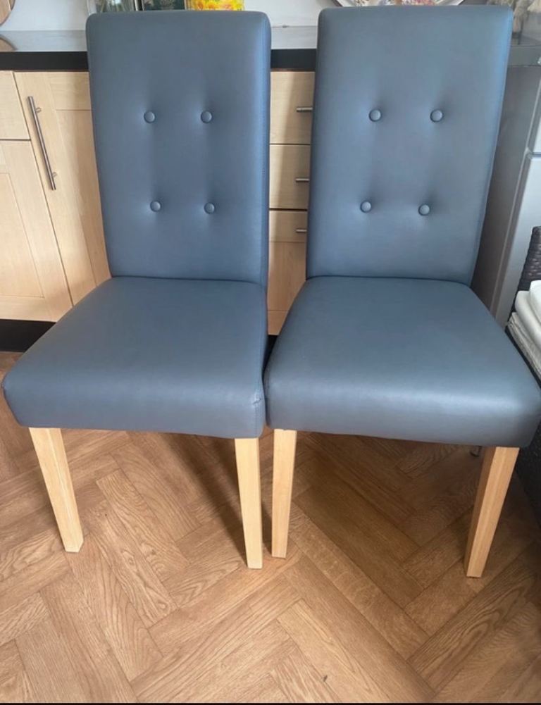 image for Oak furniture Leather Grey chairs 