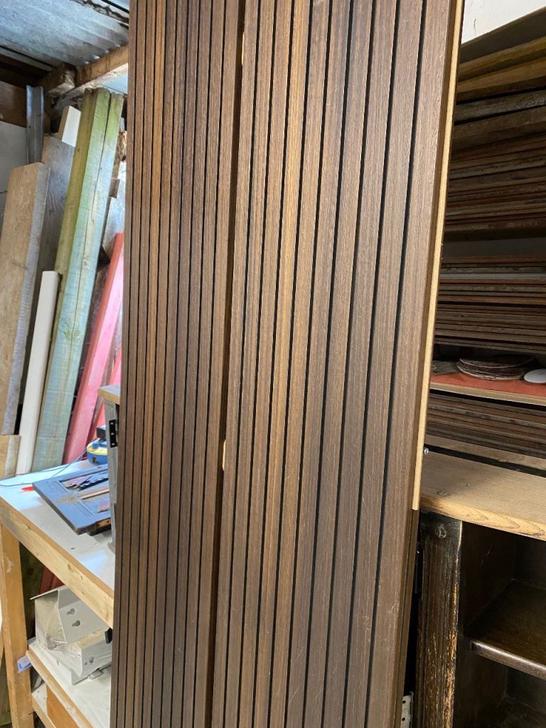 Slatted wooden panelling walnut finish 