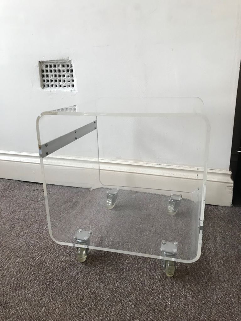Clear Acrylic Rolling Storage Side table – Good Condition
