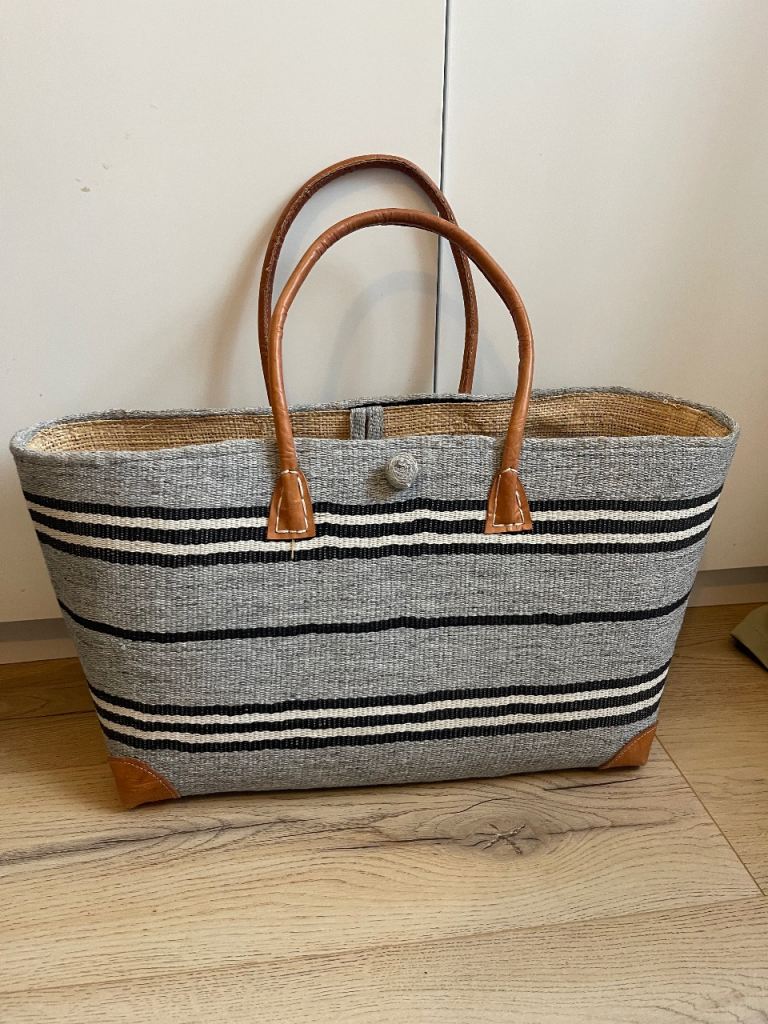 Cotton Sisal Shoppers Nautical Stripes Handmade Grey Wild Silk Market Bag £80rrp