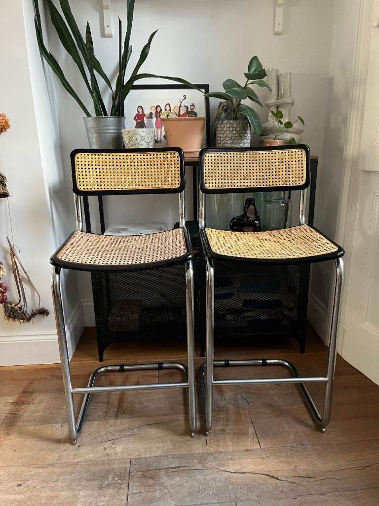 Pair of vintage Bauhaus Marcel Breuer Cesca Chairs Bar stools Black