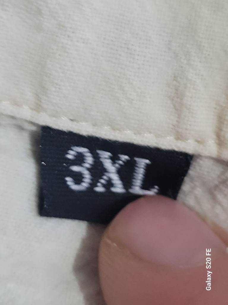 Preloved Men's 3XL Cotton Linen Grandad Collar Shirt  Cream/Off-White | faulty top button