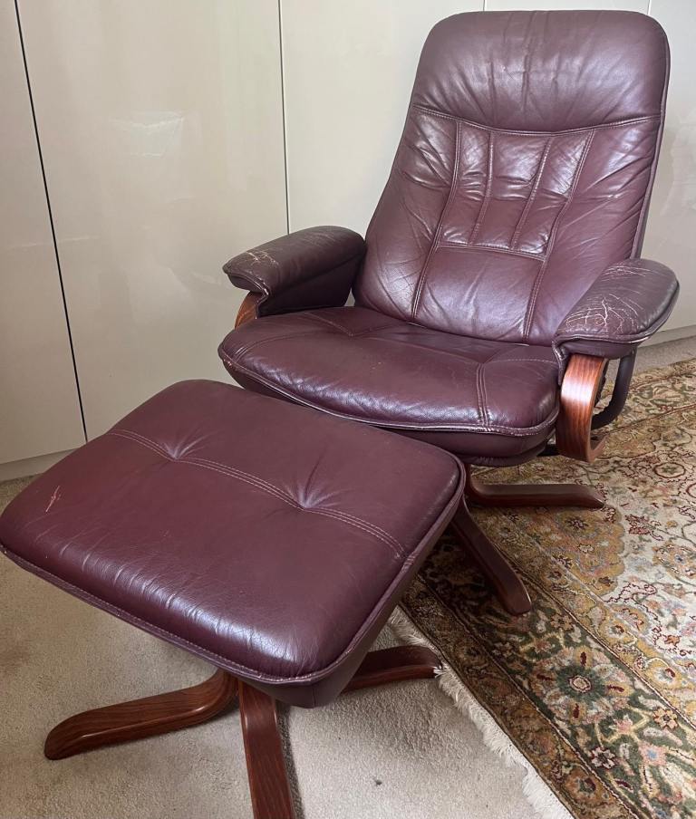 Leather recliner and footstool