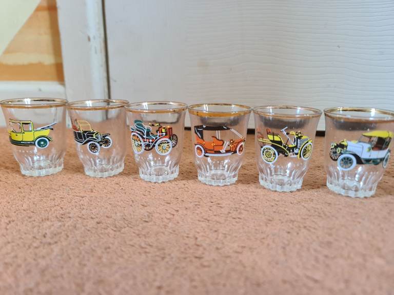 Drinking Shot Glasses Classic Vintage Cars Set Of 6 Barware