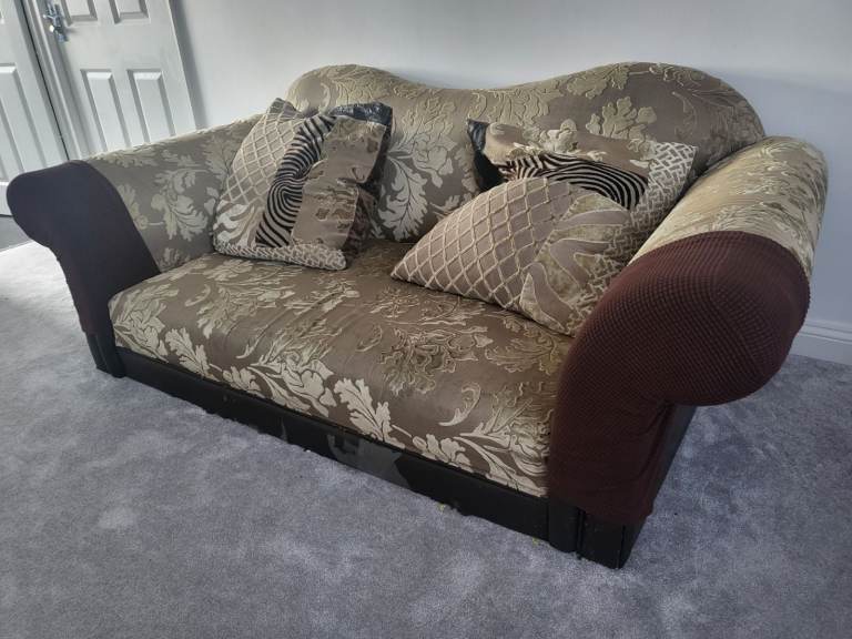 *FREE* 3 seater patterned fabric + leather sofa 