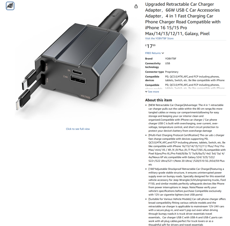 Upgraded Retractable Car Charger Adapter，66W USB C, 4 in 1|| Brand new 50% off price 