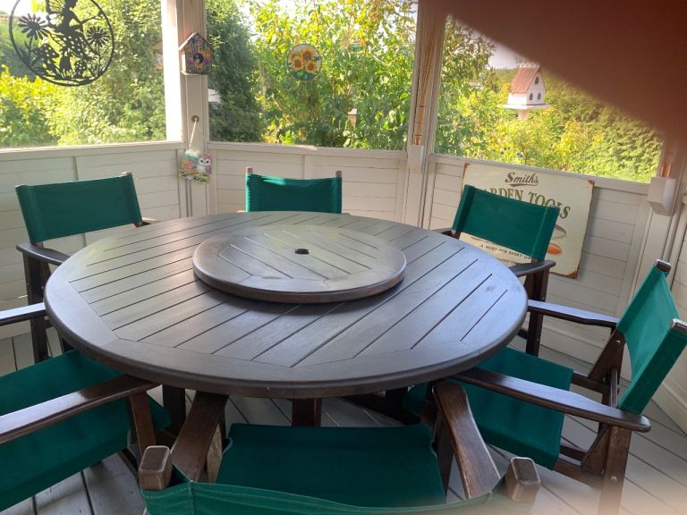 Wooden Garden Dining Table & 6 Chairs with Rotating Centre Tray