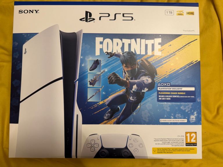 PS5 Slim Disc Edition Console 1TB - Fortnite Flowering Chaos Bundle