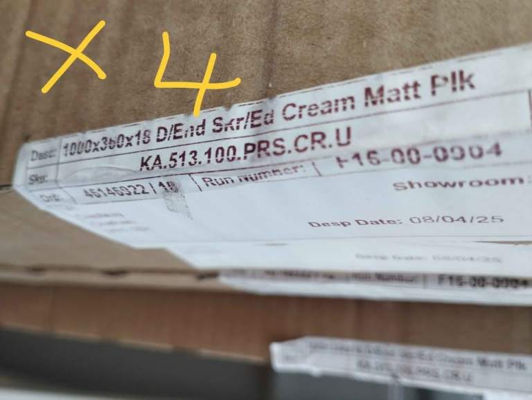  Kitchen cupboard end panels, cornice etc in cream