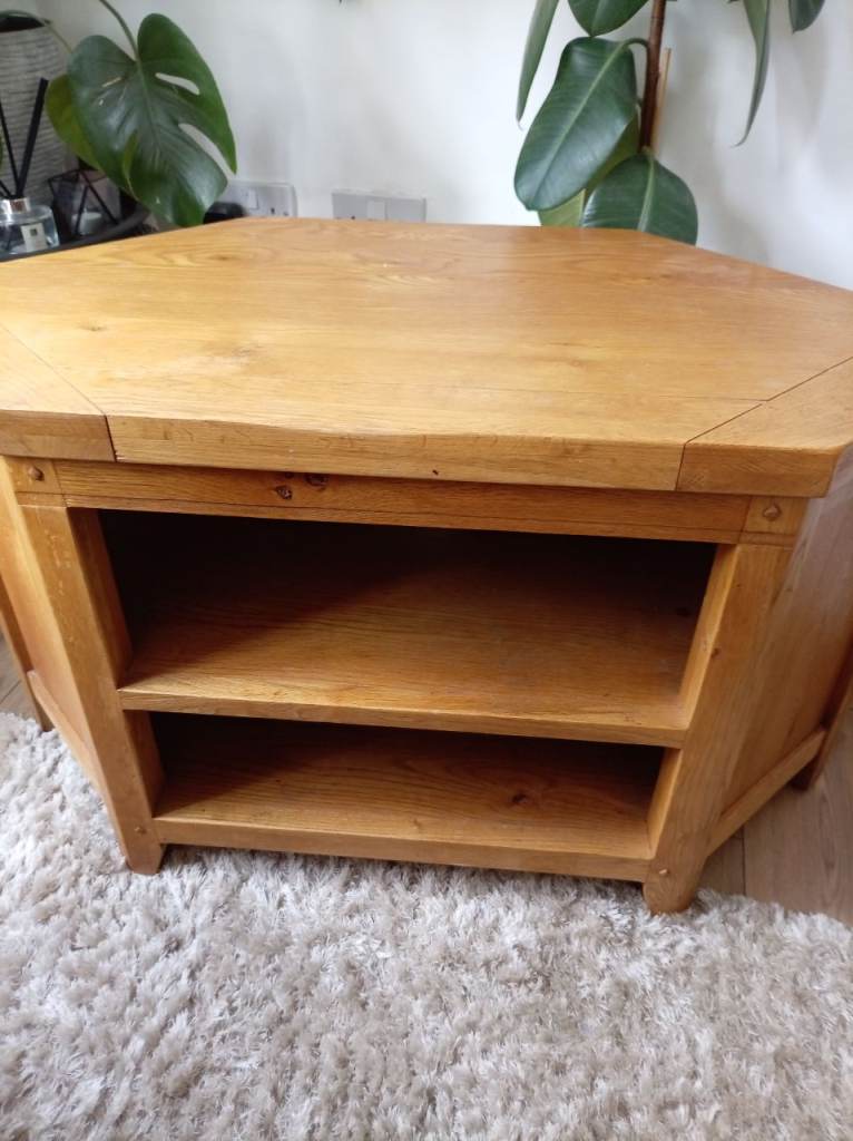 Solid Wood Corner TV Unit / Console Table – Good Condition