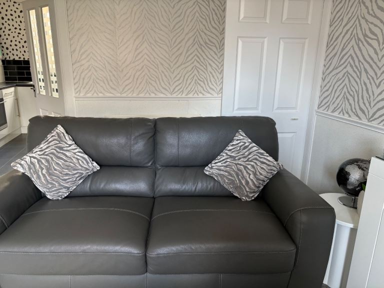 Grey Italian leather sofa and electric recliner chair